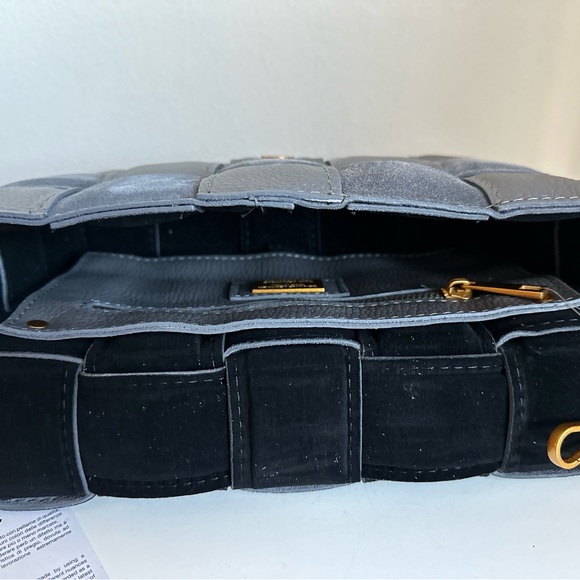 VIOLA CASTELLANI Cenere Suede Padded Woven Crossbody Made In Italy - Picture 4 of 8